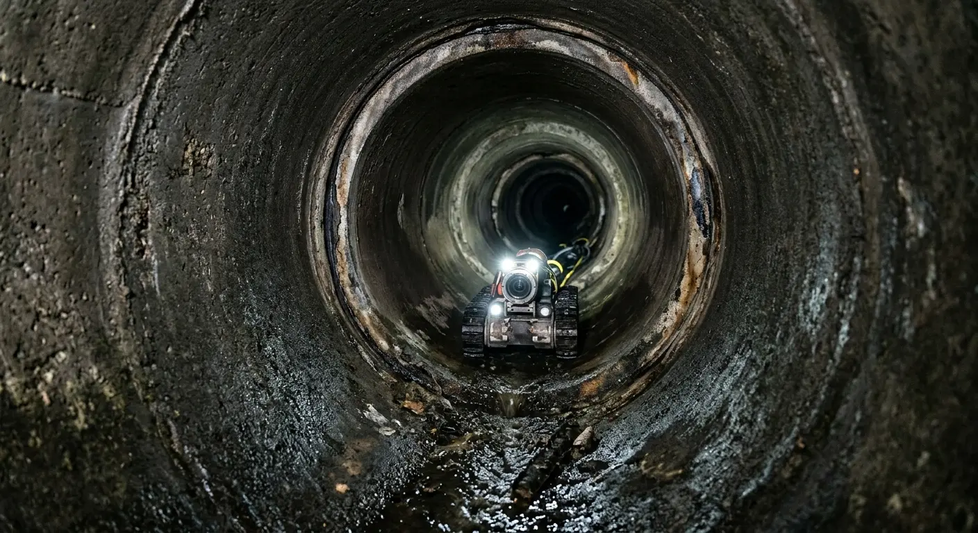 Robotic sewer camera inspecting pipe interior for Sewer Line Cleaning in Cicero